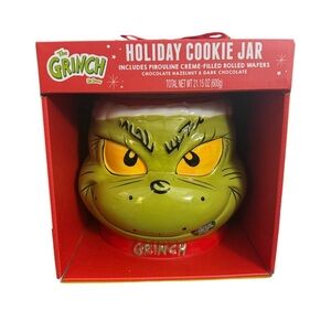 New!!! Dr. Seuss The Grinch w/Santa Hat Cookie Jar - Cookies Included -SEALED!